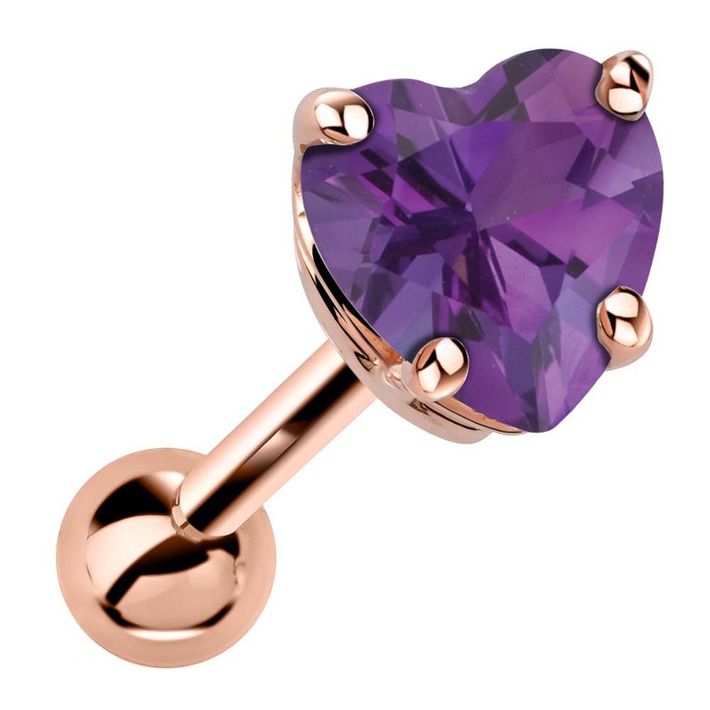 5mm Birthstone Heart Cut 14K Rose Gold Cartilage Stud Earring