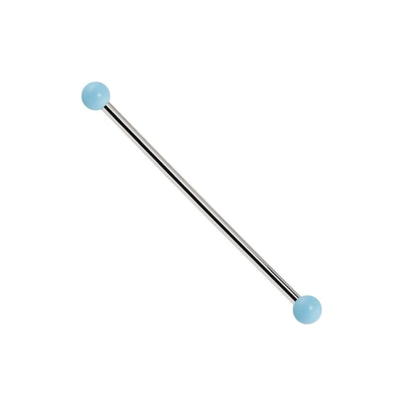 FreshTrends Simulated Turquoise 14K White Gold Industrial Piercing Barbell