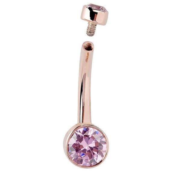 FreshTrends Purple Petite Round Cubic Zirconia 14K Rose Gold Belly Ring