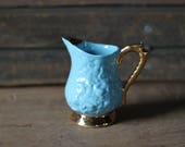 Blue and gold pitcher, knickknack pitcher, ceramic pitcher