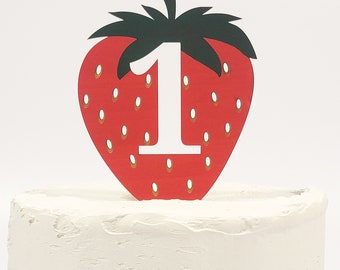 Berry First Birthday Cake Topper - Strawberry birthday cake topper - Red or Pink