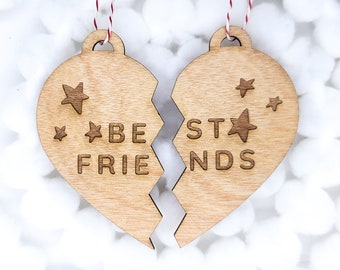 Best Friends Tree Ornament set of 2 | Wooden Tree Ornament | Y2K Millenial BFF Style Christmas