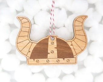 Viking Helmet Tree Ornament | Wooden Tree Ornament | Yule Decoration