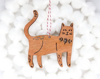 Yule Cat Ornament | Scandinavian wood folk art | Cottage Christmas