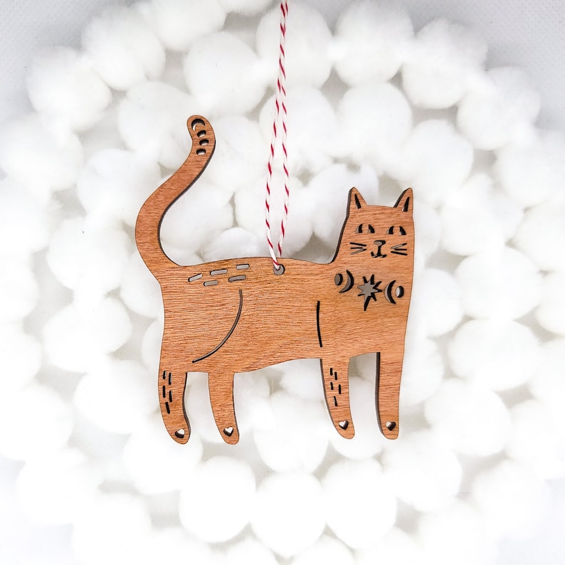 Yule Cat Ornament Scandinavian wood folk art Cottage Christmas image 1