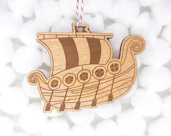 Viking Ship Tree Ornament | Wooden Tree Ornament | Yule Decoration