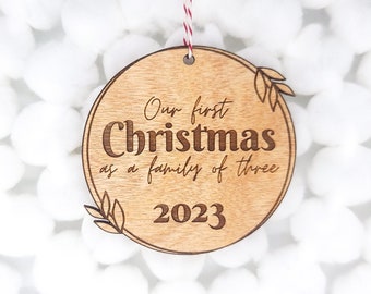 First Christmas as a Family of 3 | Wooden Tree Ornament