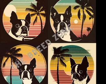 BUNDLE Boston Terrier Retro Digital Art, Boston Terrier Clipart, Dog Wall Art, PNG Image