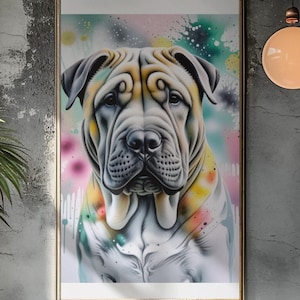 Chinese Shar Pei Watercolor Digital Art, Shar Pei Clipart, Shar Pei Wall Art, dog breed png, Shar Pei, Dog Breed png, printable png, svg png