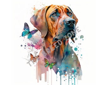 Rhodesian Ridgeback Watercolor Digital Art, Rhodesian Ridgeback Clipart, Dog Wall Art, PNG Image
