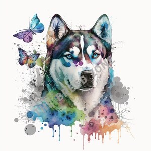 Siberian Husky Digital Clipart, Watercolor Siberian Husky Print, Siberian Husky Wall Art, Siberian Husky Printable Clipart, Sublimation PNG