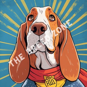 Basset Hound Comic Book Digital Art, Basset Hound Clipart, Basset Hound, Dog Wall Art, PNG Image