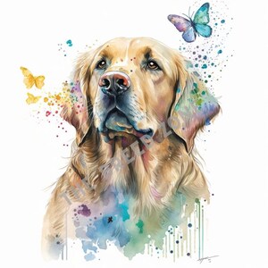 Golden Retriever Watercolor Digital Art, Golden Retriever Clipart, Dog Wall Art, PNG Downloadable Image