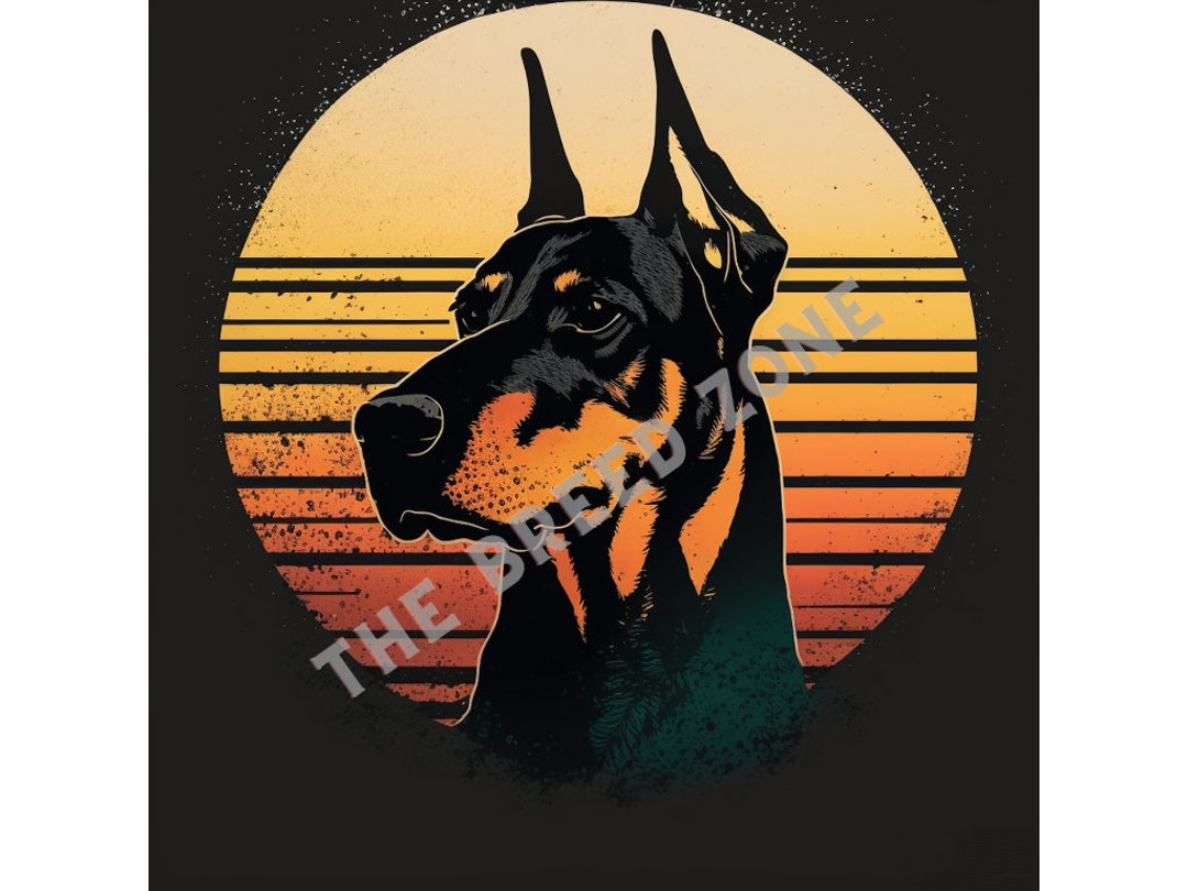 Doberman Retro Digital Art, Doberman Clipart, Dog Wall Art, Retro Style ...