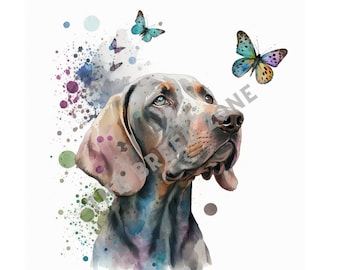 Weimaraner Watercolor Digital Art, Weimaraner Clipart, Dog Wall Art, PNG Image