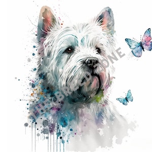 West Highland White Terrier Watercolor Digital Art, West Highland White Terrier Clipart, Westie, Dog Wall Art, PNG Image