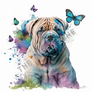 Chinesische Shar Pei Aquarell digitale Kunst, Shar Pei Clipart, Hund Wandkunst, PNG Bild