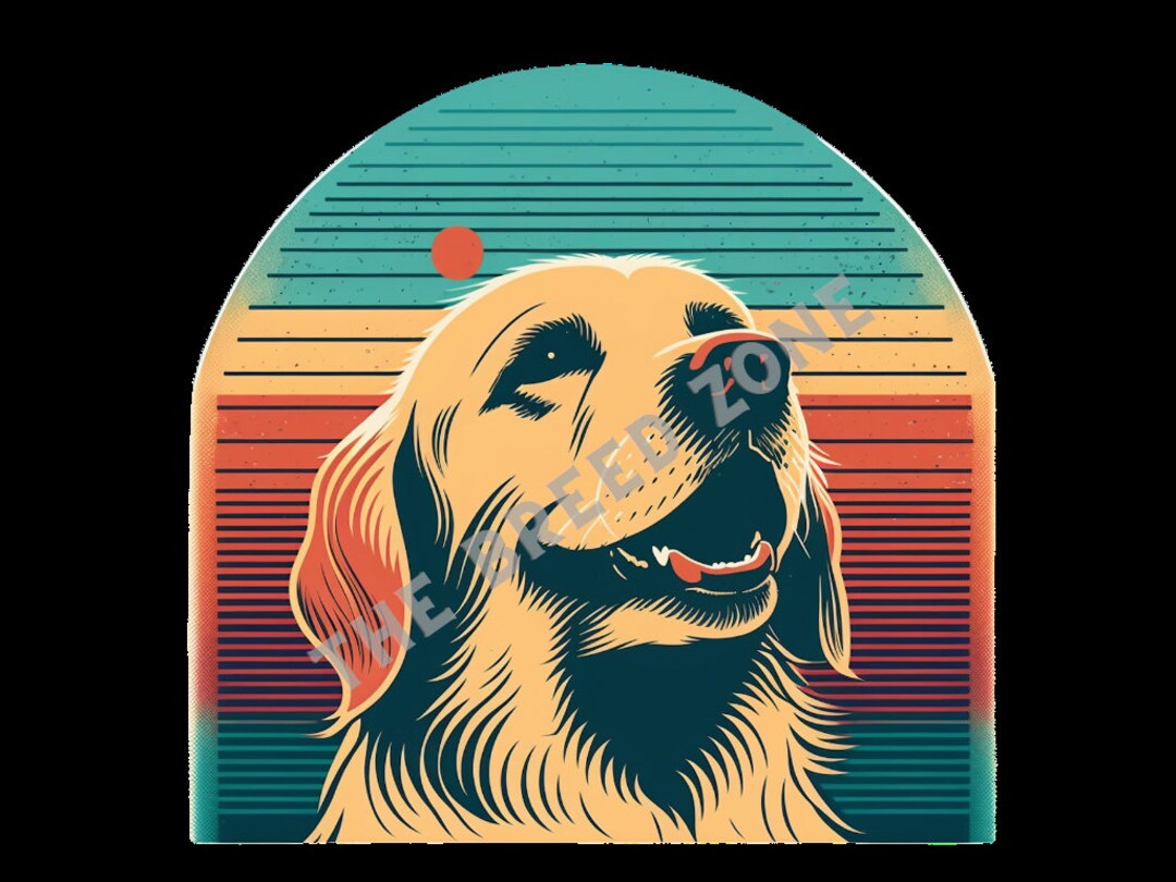 Golden Retriever Retro Digital Art, Golden Retriever Clipart, Dog Wall