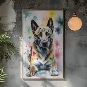 Belgian Malinois Watercolor Digital Art, Malinois Clipart, Malinois Wall Art, dog breed png, Belgian Malinois, Dog Breed png, printable png