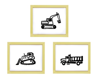 Bulldozer Excavator Dump truck Printable Wall Art Nursery Room Decor Simple Modern Minimal Set of 3 8x10 horizontal vertical  pdfs downloads