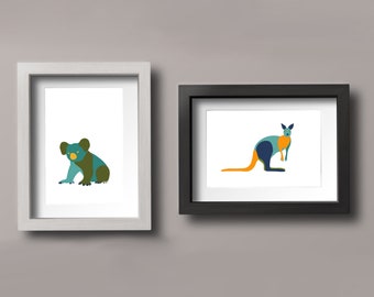 Koala Kangaroo Minimalist Printable Download Art Kids Nursery Playroom Semplici animali australiani