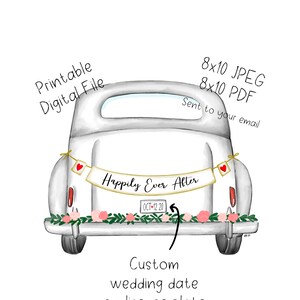 Wedding Anniversary Getaway Car 8x10 PDF JPEG Digital Printable Download Engagement Custom Date Gift Whimsical Happily Ever After image 2