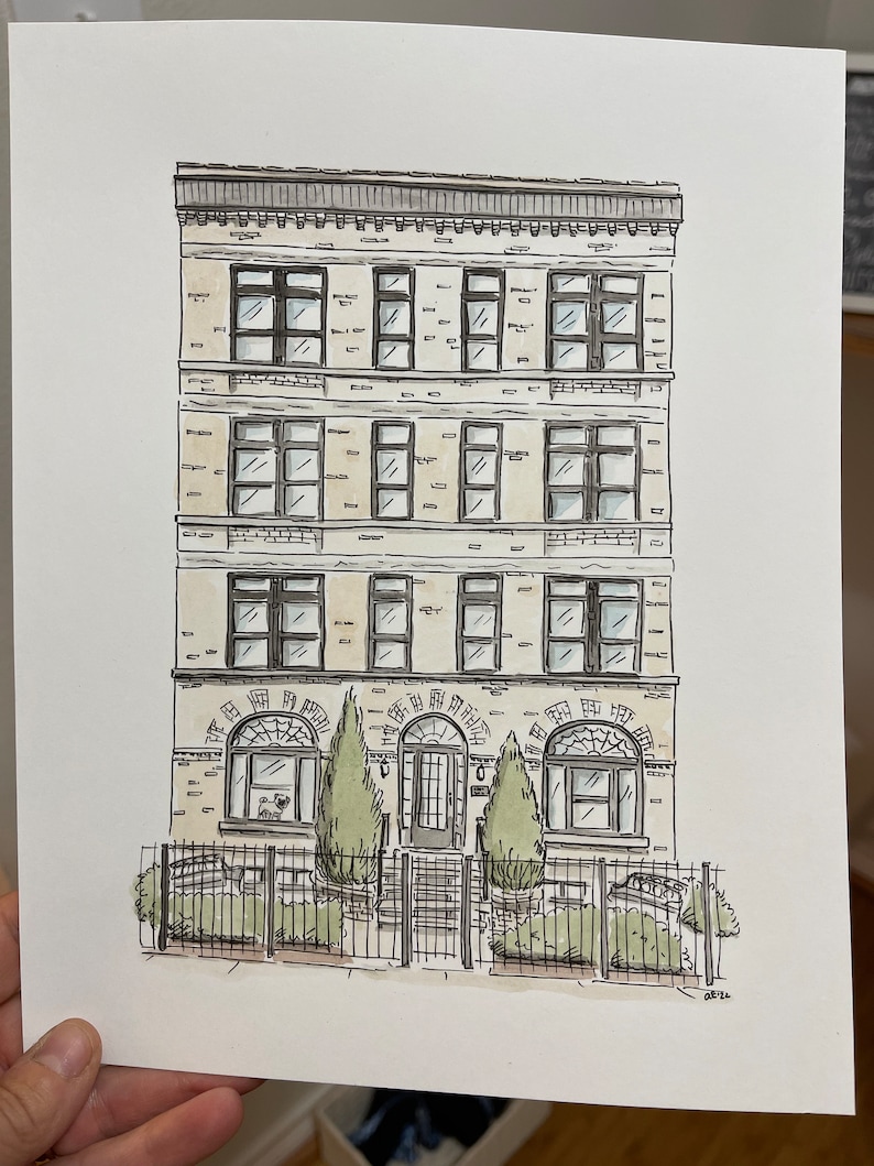 Custom House Hand-Drawn Sketch 8x10 Pen and Ink Drawing Doodle Home Portrait Color with pet