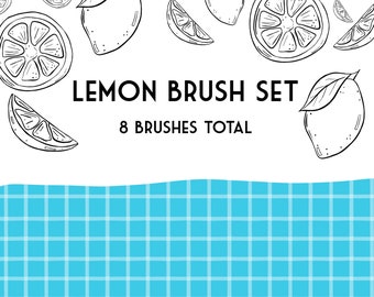 Procreate Brush Set Lemons Lemon Half Whole Wedge Check Checkered 8 different brushes instant download