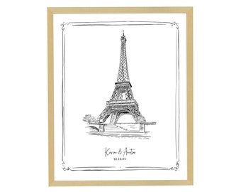 Digital Customizable Personalize Eiffel Tower Print 8.5 x 11, 8x10 couple marriage engagement gift 24 hour turnaround