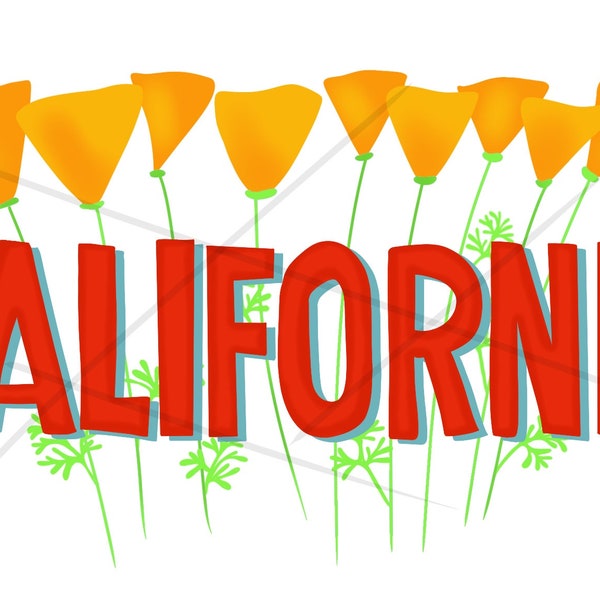 California Title State Flower Poppy Flame Flower Copa de Oro La Amapola Clip Art Digital Download Printable