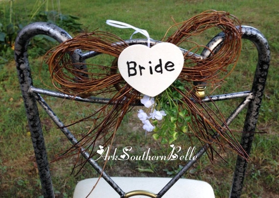 Bride Groom Chair Decorations Grapevine Bow Wedding Chair Etsy