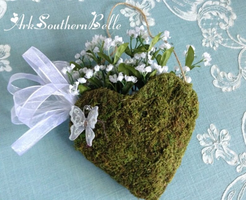 MOSS Covered HEART Flower Girl BASKET with silk babies breath Etsy
