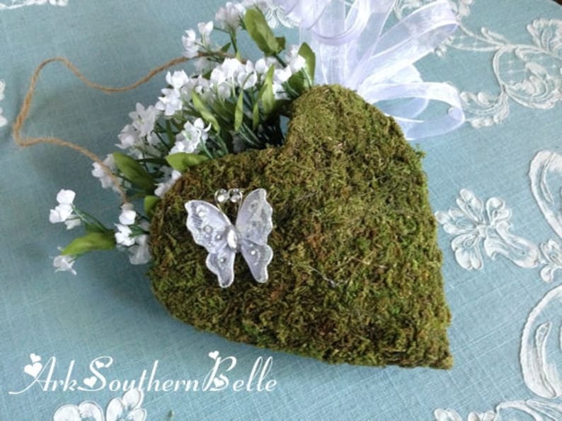 MOSS Covered HEART Flower Girl BASKET with silk babies breath Etsy