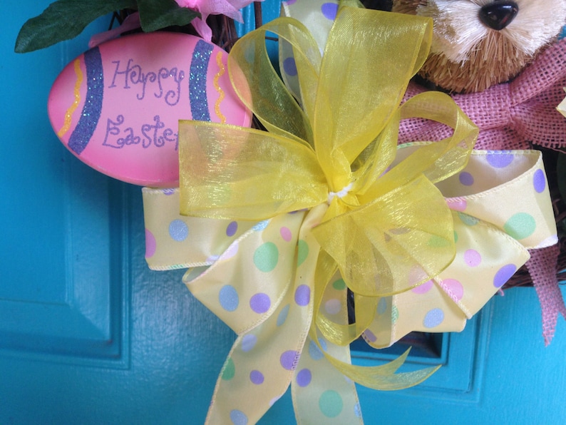 Bunny Wreath,Door wreath Easter Rabbit Wreath Spring Wreath Easter Grapevine Wreath with Bunny soft yellow peonies and wooden Easter egg