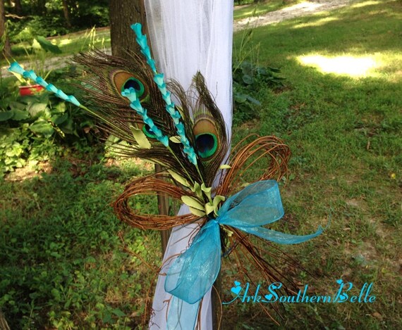 Peacock Bride Groom Chair Bow Decorations Peacock Grapevine Etsy