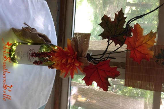 Fall Table Centerpiece Lighted Wine Bottle Centerpiece Fall Etsy