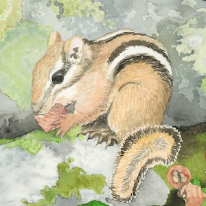 Chipmunk Wonderland Card, woodland, forest, chipmunk, watercolor, art print, card