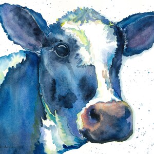 Moody, cow, farm, barn, rustic, country, art print image 1