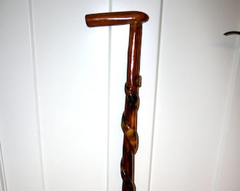 Hand Carved Twisted Wood Snake Walking Stick Cane//Folk Art Decor//Hand Made Cane//Vintage Hand Carved Wood Cane