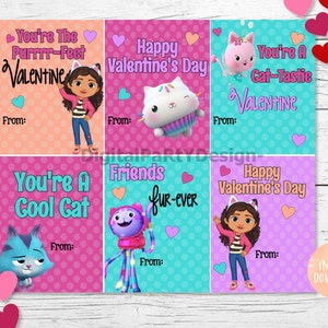 Druckbare Gabby's Dollhouse Valentinstag Karten, PDF, Instant Download