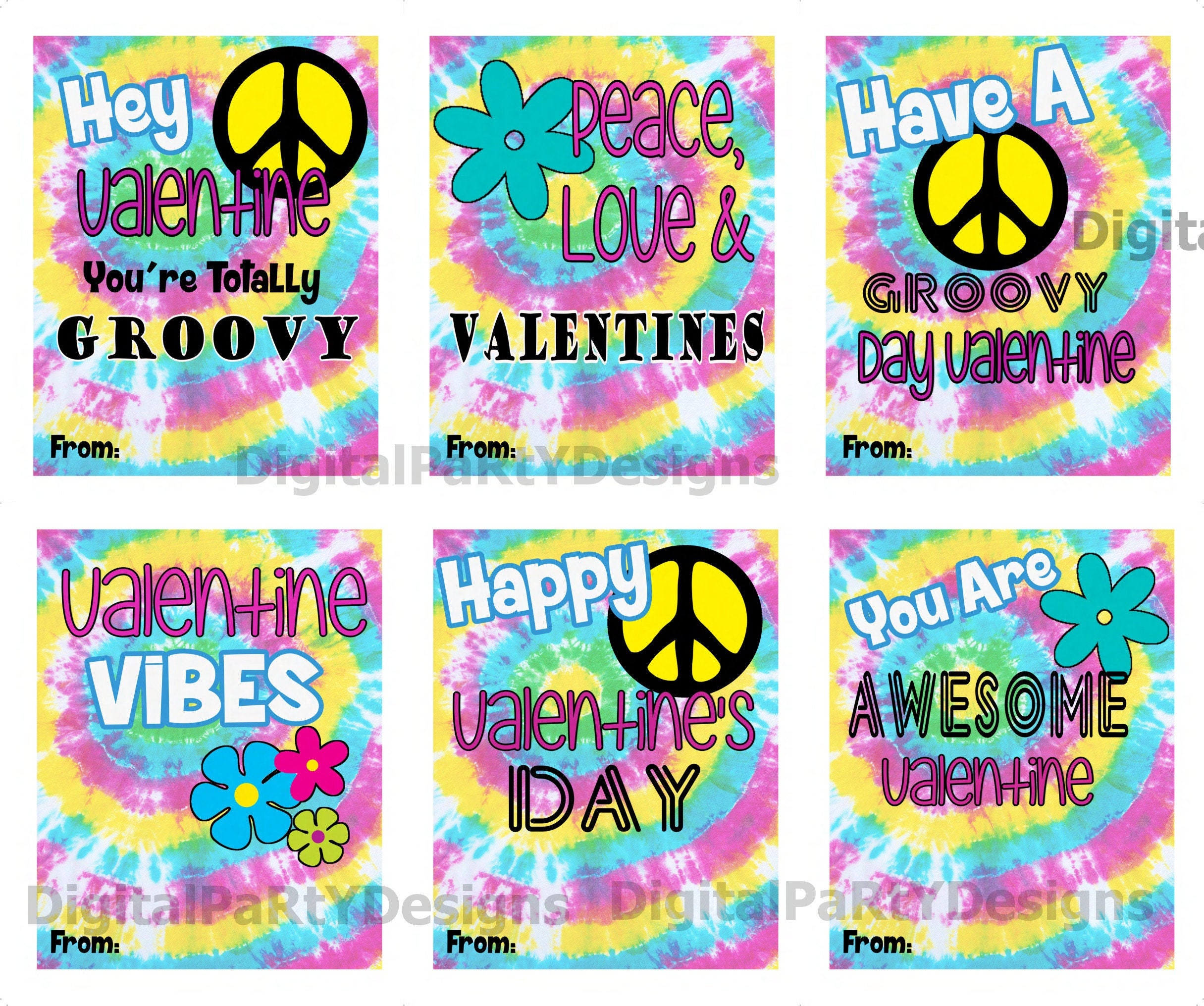 Printable Groovy Tie Dye Valentine’s Day Cards, PDF, Instant Download ...