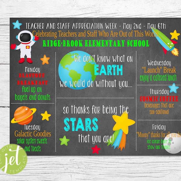 INSTANT Download, Personalized Teacher Appreciation Week Sign or Poster, Out of this World, Space Theme, Printable, Multiple Sizes, JPG, PDF