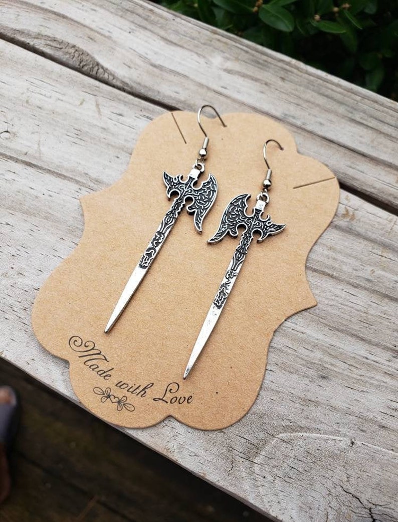 Battle axe earrings gothic jewelry long earrings for women Etsy