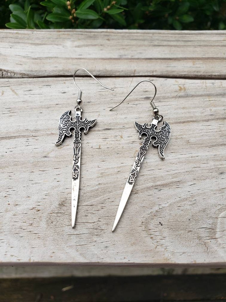 Battle axe earrings gothic jewelry long earrings for women Etsy