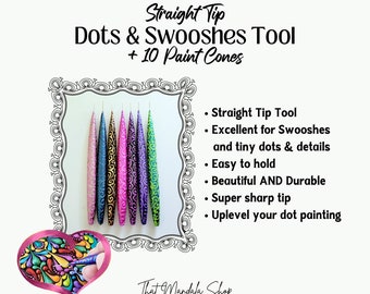 The Best Dot and Swooshes Tool - Straight Tip Tool + 10 Paint Cones | Dot Painting Tool | Swoosh Tool | Needle Tip Tool for Dot Painting