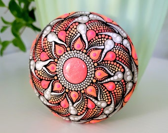 Mandala Dot Art Stone | Painted Rock Art | Dot Mandala Decor