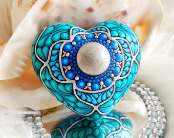 Mandala Heart Stone | Hand Dot Painted Mandala Dot Art | Mandala Heart Home Decoration | Bohemian Home Decoration