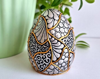 Dot Painted Art Stone | Egg Shaped Abstract Home Decoration | Dot Mandala Art