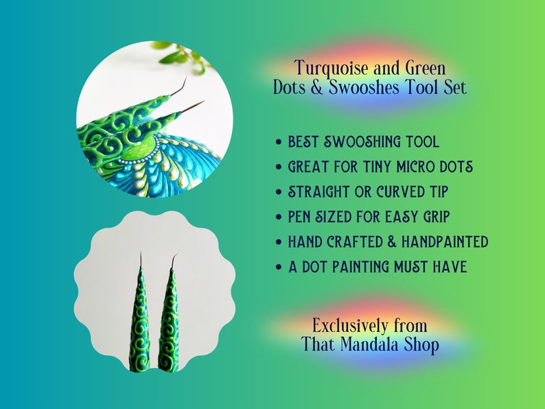 Best Swooshing Tool Turquoise and Green Dots & Swooshes Tool Set Micro Dotting Tool Swooshing Tool Dot Painting Tools image 4