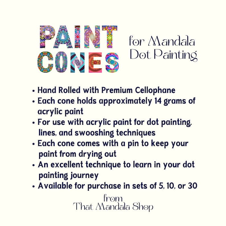 Paint Cones Paint Cones for Mandala Dot Art Painting Dot Painting Supplies Dots, Lines and Swooshing Dot Mandala Paint Cones image 2